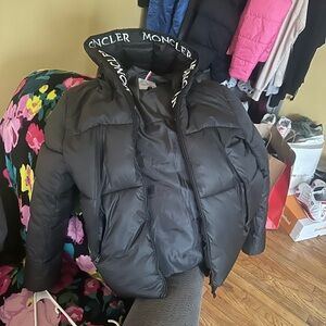 Moncler Black Down Jacket with Logo Collar